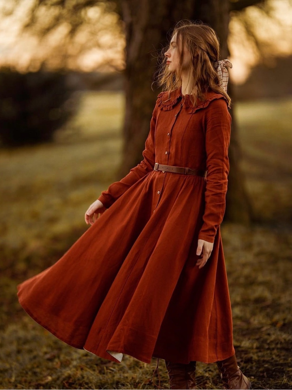 Son de Flor Nicole Dress in Terracotta Red- Size XS